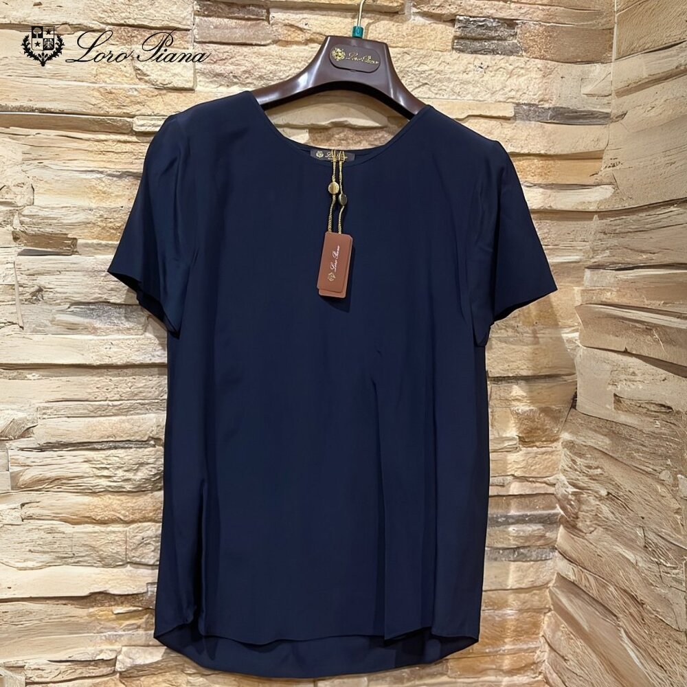 NWT Loro Piana Women's Navy Blue Silk Pull Over Blouse | Size: Euro 40